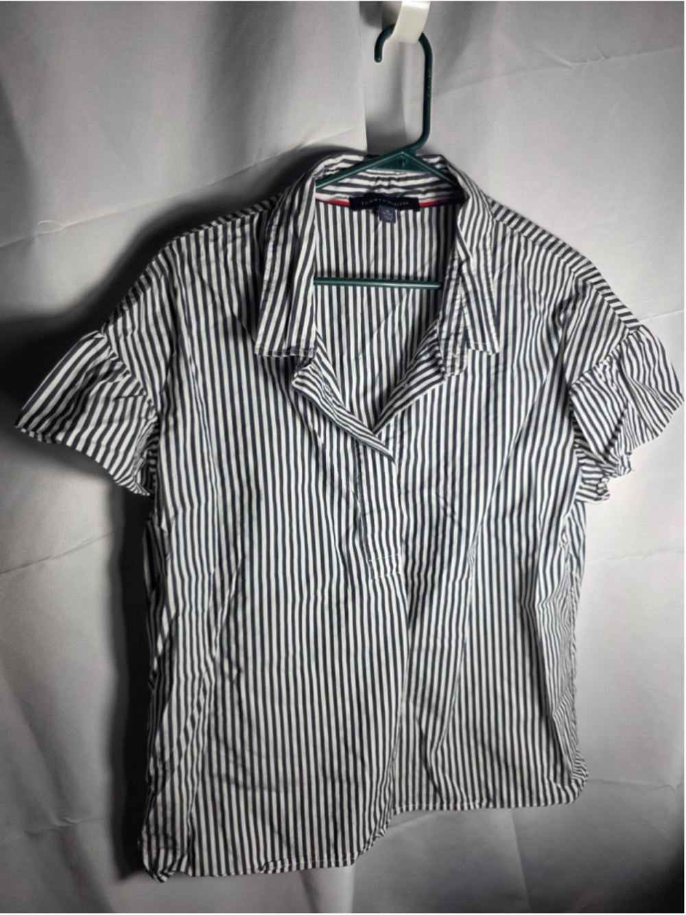 Women's Tommy Hilfiger Striped Blouse, Size XL, White and Blue trendy preppy